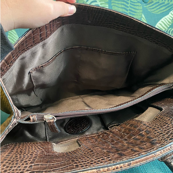 Etienne Aigner Genuine Leather Croc Embossed Satchel Bag - Picture 6 of 13